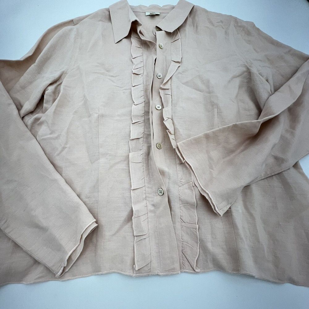 J Jill Blush Pink Ruffle Button Up Shirt Long Sleeve Linen Blend Size L